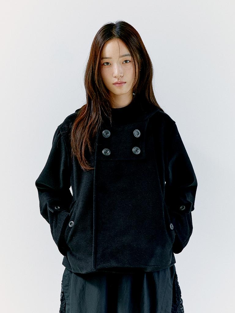 OAFISH Quad Button Short Coat, Black