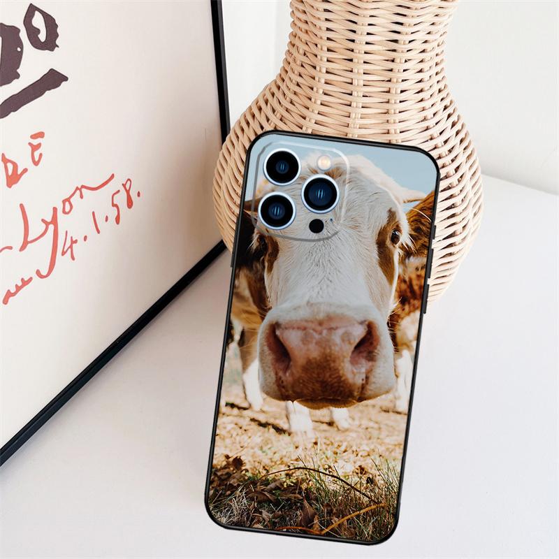 Забавный чехол для телефона с лицом коровы для iPhone 16 Pro Max 14 13 12 11 15 17 Pro Max mini 15 16 Plus 16e Задняя крышка