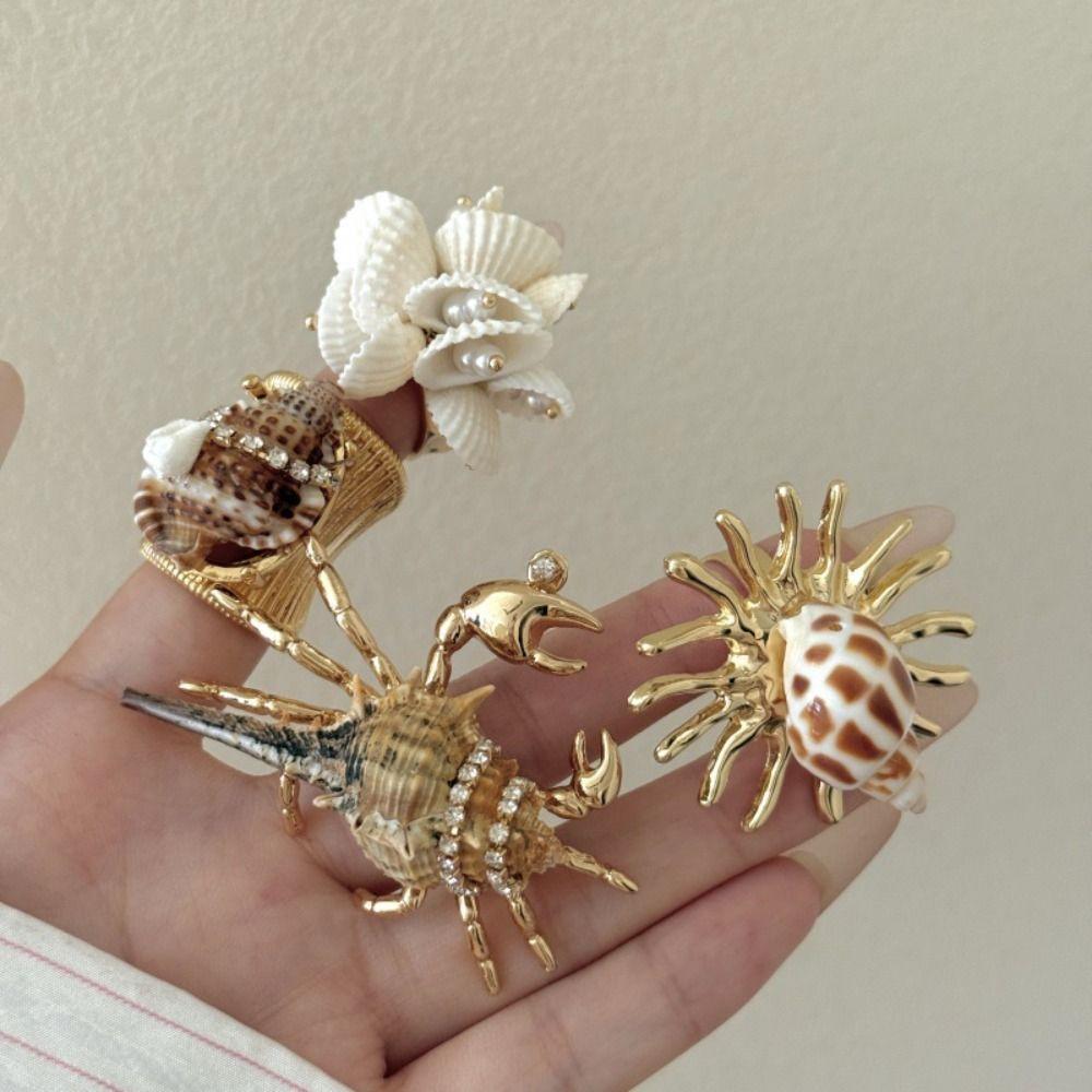 Gold-Tone Plated Finish Boho Ocean Animal Jewelry Conch Shell Wrap Ring Tropical Island Getaway