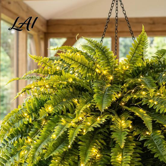 Farmhouse Style Entryway Decor Pre-Lit Artificial LED Lights Warm Ferns with UV Resistant Faux Hanging Plants for Outdoor Patio Front Porch