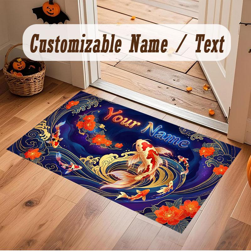 Octopus Sea Life Theme Crystal Velvet Floor Rug Personalized Custom Name Text Warm Carpet Home Decoration