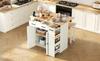 Extendable Dining Area Kitchen Island with Adjustable Shelves and Drawers, with Power Strips and Two Chairs, Ideal for Kitchen and Dining Room (White)