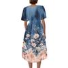 Женское платье-миди с коротким рукавом, V-образным вырезом, цветочным принтом, высокой талией и расклешенным подолом для повседневной носки