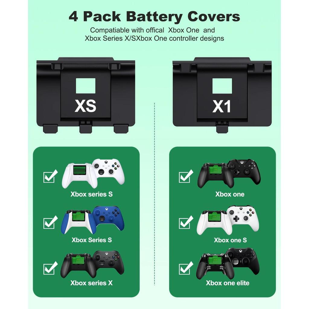 2 шт. Аккумулятор 4800 МВтч для геймпада Xbox One, набор для игры и зарядки, кабель USB-C для зарядки/4 крышки для Xbox One/seriesx|S