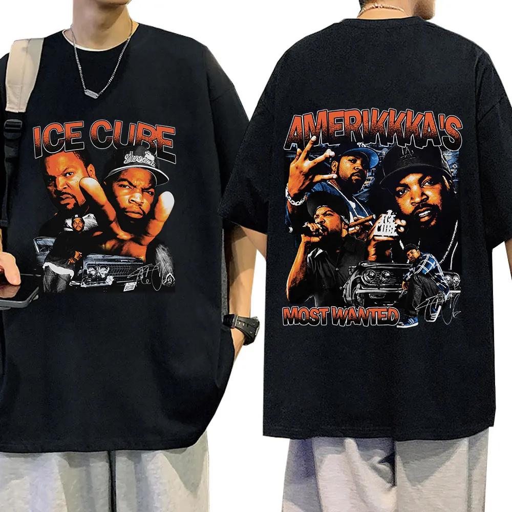 Футболка рэпера 90-х Ice Cube Amerikkka's Most Wanted Модная Винтажная Футболка Harajuku 100% Хлопок Повседневная Футболка Оверсайз