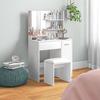 Makeup Vanity Table with Stool Mirror Drawer Adjustable Shelf and Open Shelves Anti-tip White and Beige