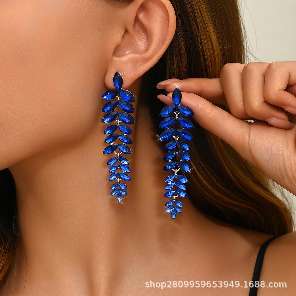 Новые разноцветные серьги-цветы, женские преувеличенные серьги-листья с полным бриллиантом, банкетные ювелирные серьги.