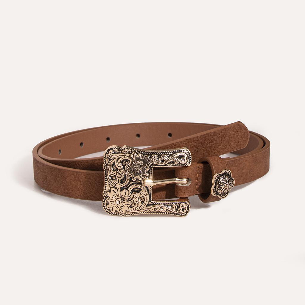 Ancient Silver Retro Carved European and American Casual Women's Thin Waist Belt, Black Thin Waist Belt for Women, Versatile Classic Belt for Women