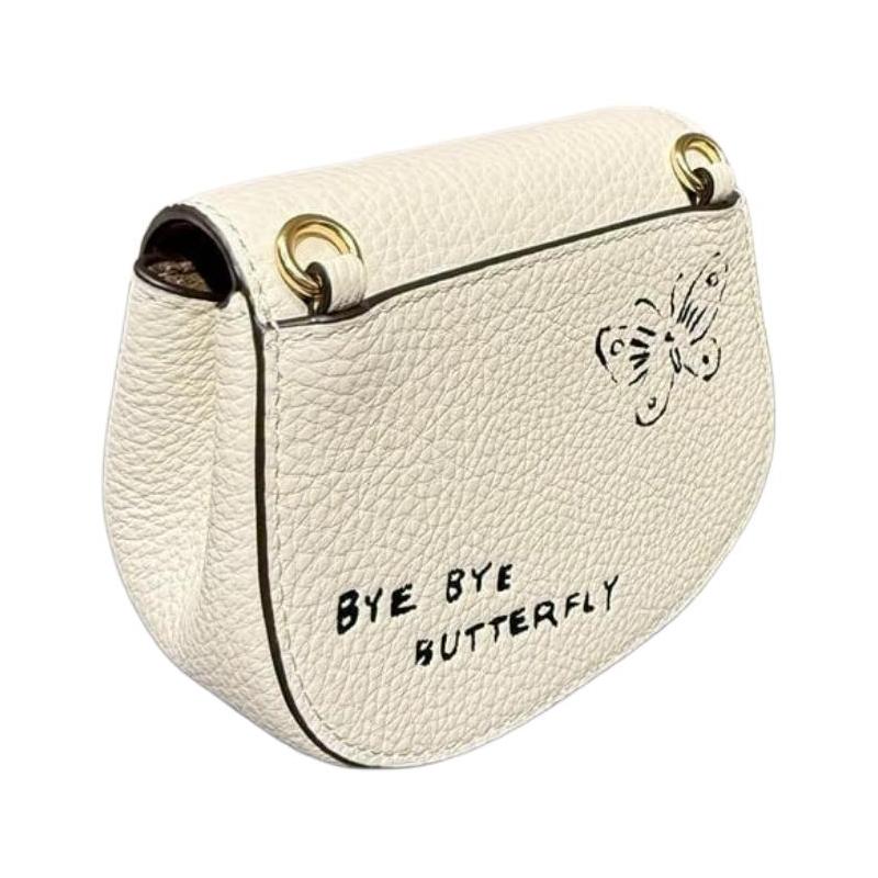 COACH 12 butterfly print design detachable chain shoulder strap leather coin purse regular women's chalk color Chalk color