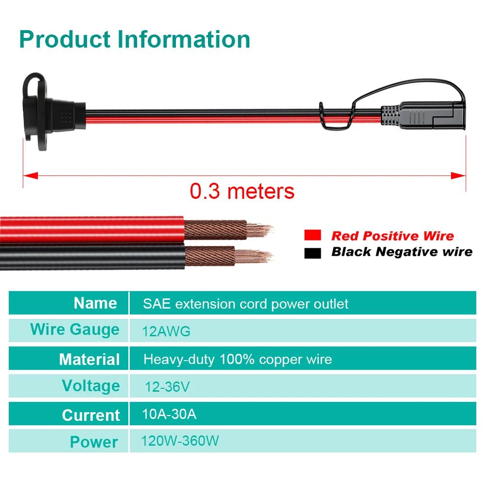 12 AWG разъем питания боковой стенки порт совместим с SAE Quick Connect солнечная панель устойчивая к атмосферным воздействиям для зарядного устройства аккумулятора генератора