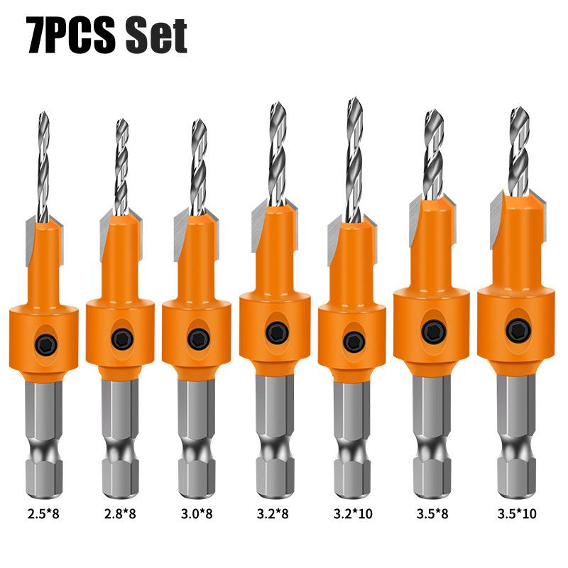 7 Pc Sets 2.5-3.5mm High Quality Hexagonal Shank HSS Countersink Woodworking Router Bit Set Milling Cutter Demolition Drill Bits