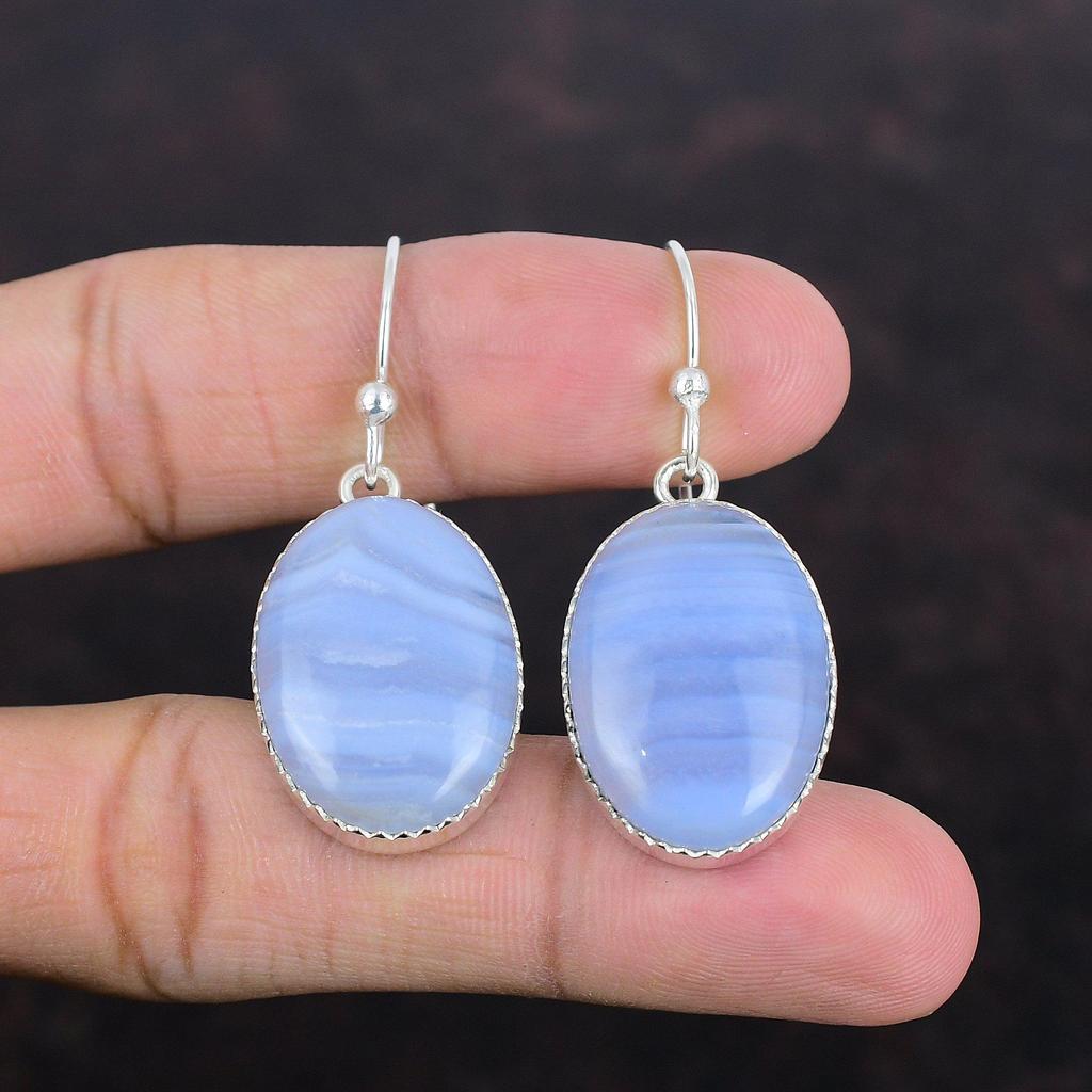 Blue Lace Agate Earrings 925 Sterling Silver Earrings Genuine Gemstone Earring Handmade Jewelry Earring For Mom Unique Earring Gifts For Her