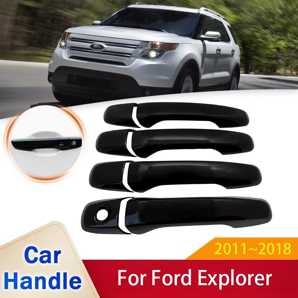 Подходит для Ford Explorer U502 2011 ~ 2018, классический глянцевый черный умный чехол для дверной ручки, наклейки, отделка автомобиля, украшения внешних аксессуаров
