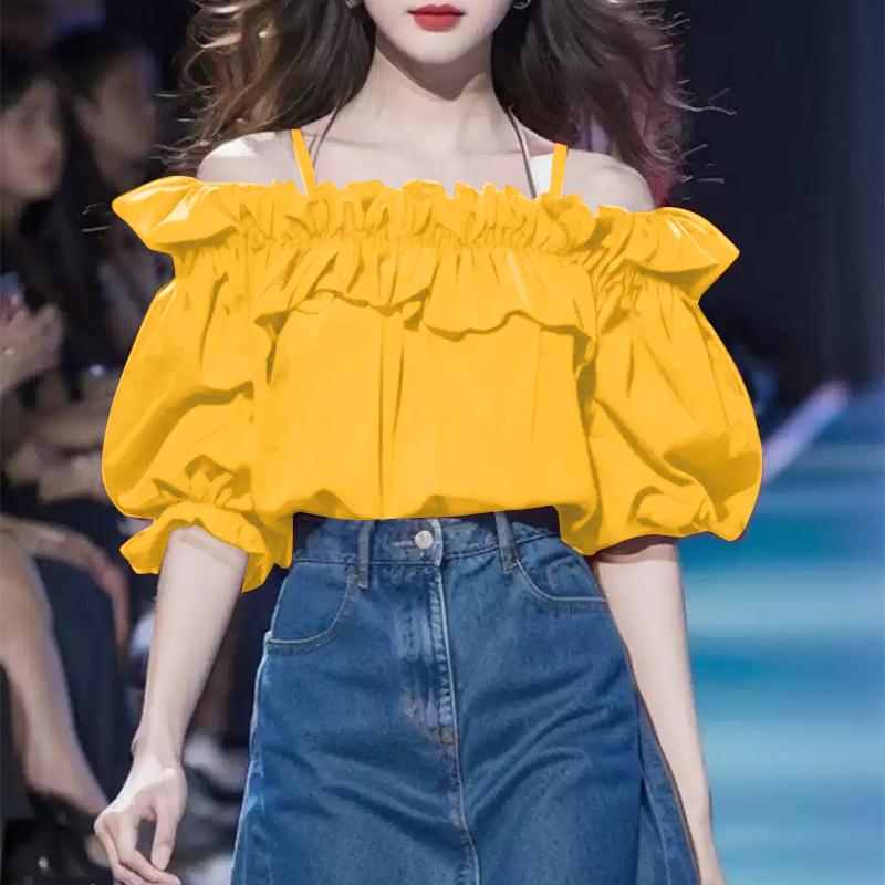 VONDA Женские летние блузки Bubble с короткими рукавами и оборками на открытых плечах