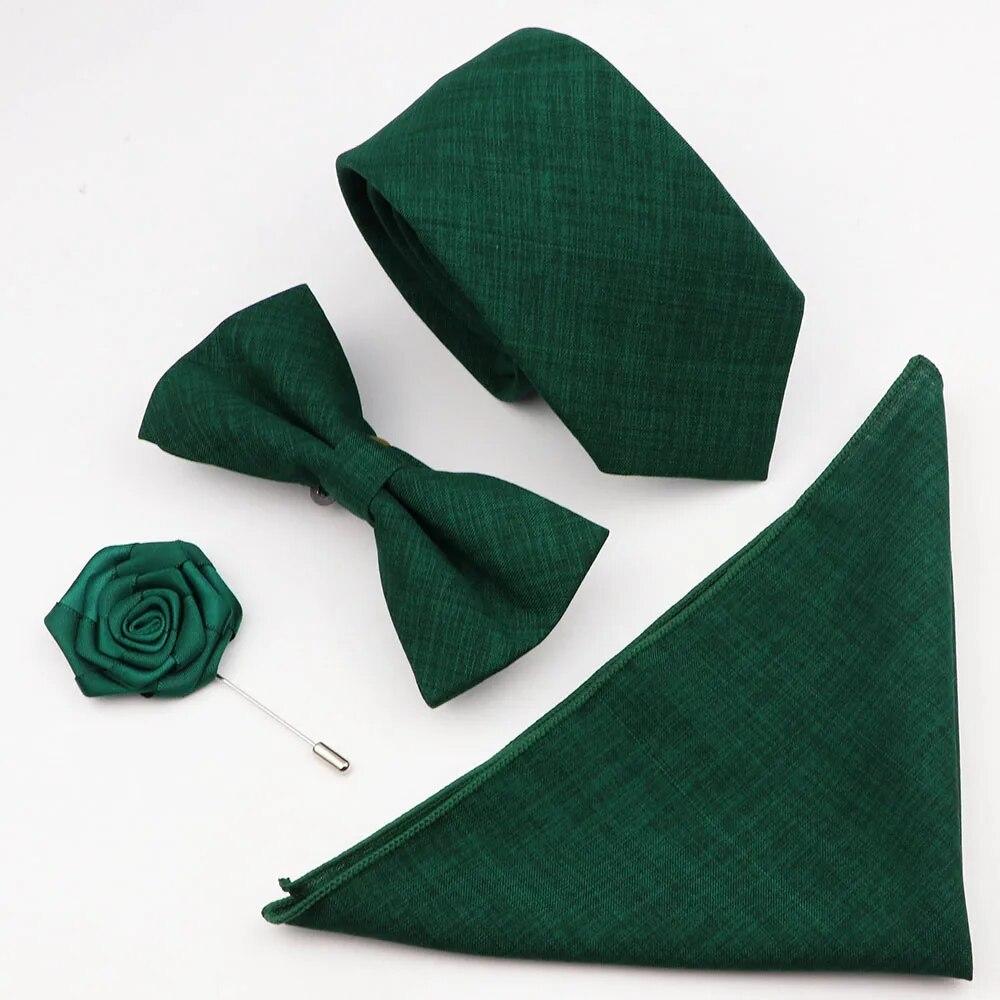 Комплект галстуков из 4 предметов, мужской, шалфейный зеленый, хлопковый галстук-бабочка, брошь-запонка, для костюма жениха, свадьба,