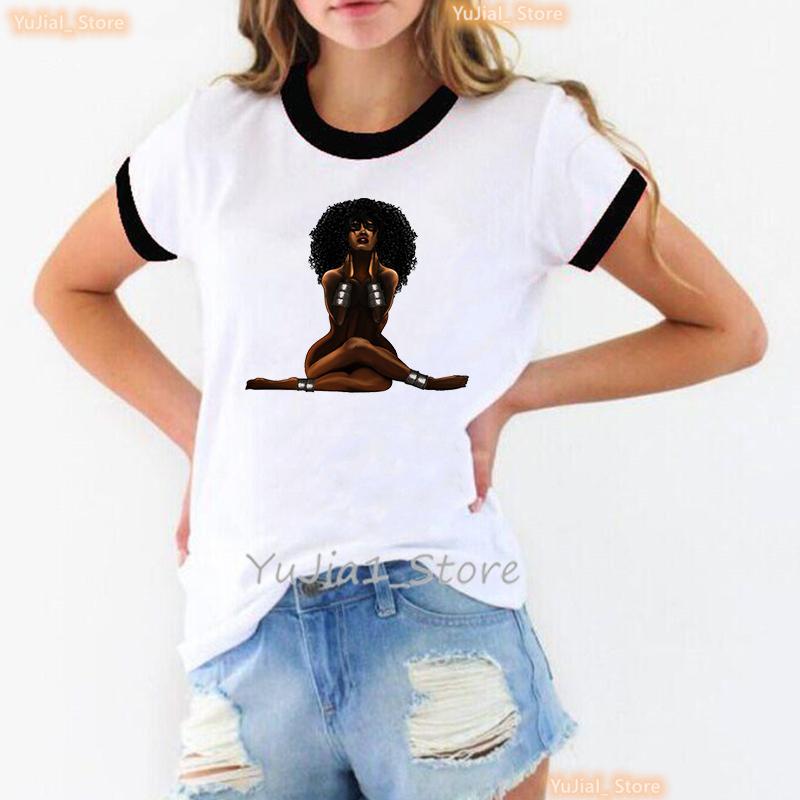 Винтажная черная женская футболка Pure African T Shirt Women Melanin Shirt Aesthetic Clothes Haut Femme Summer Tops White Female T-Shirt
