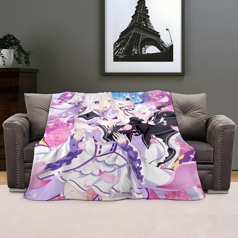 Anime ReZero Throw Kid-Friendly Flannel Throw Blanket Soft Warm Anti-Static Washable All Season