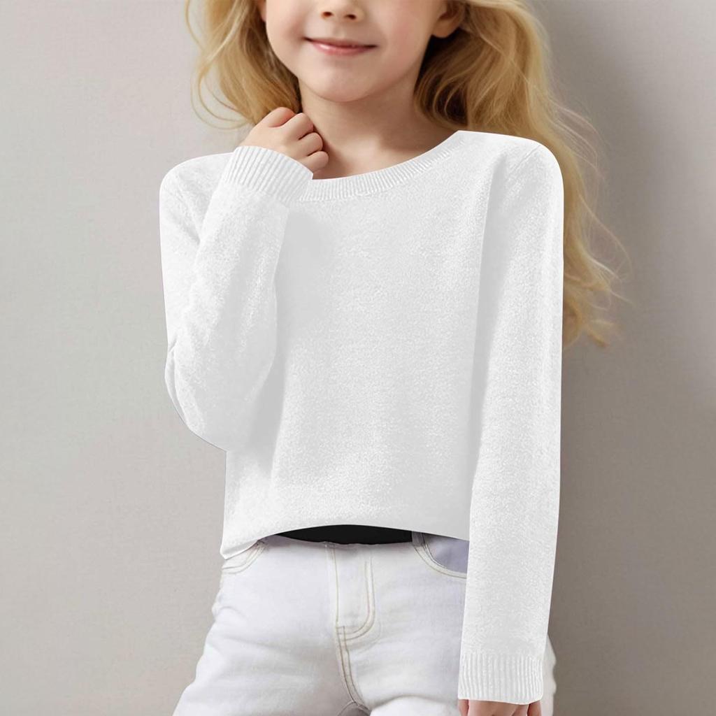 Girls Long Sleeve Round Neck Knit Pullover Jumper Tops Spring Base Layer Top Thermal Undershirt Youth Underwear 8-16Years
