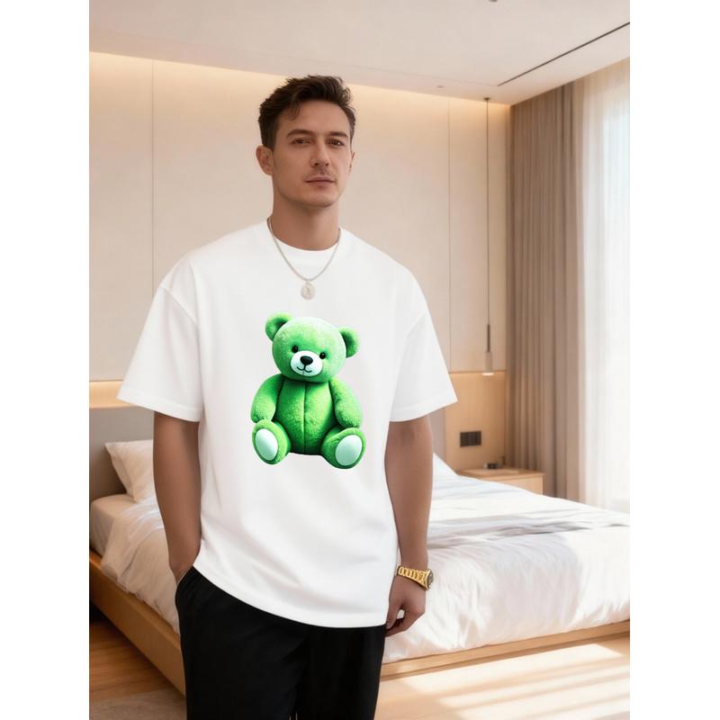 Women's & Man's T-shirts/Green Teddy Bear Print 100%/Breathable Sizes (S-3XL)/Comfortable Fabric/Ideal for Sports & Casual Wear/Must-have for