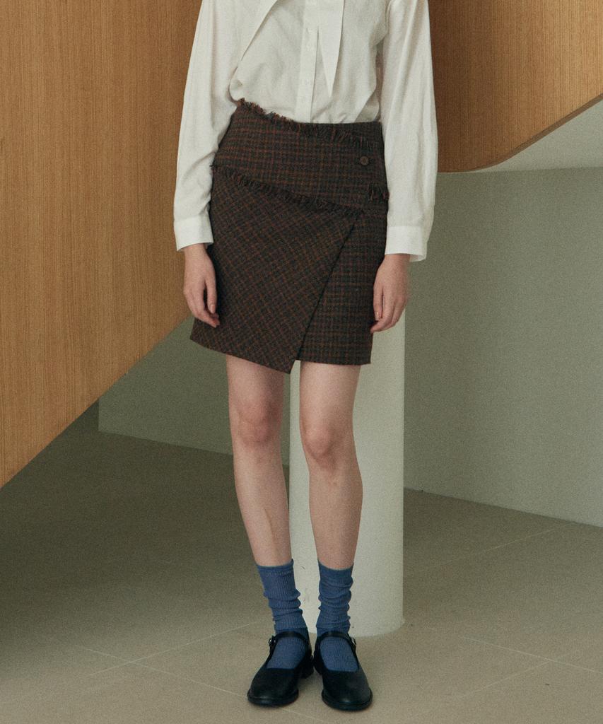 Near And Dear Wool Check Tweed Miniskirt