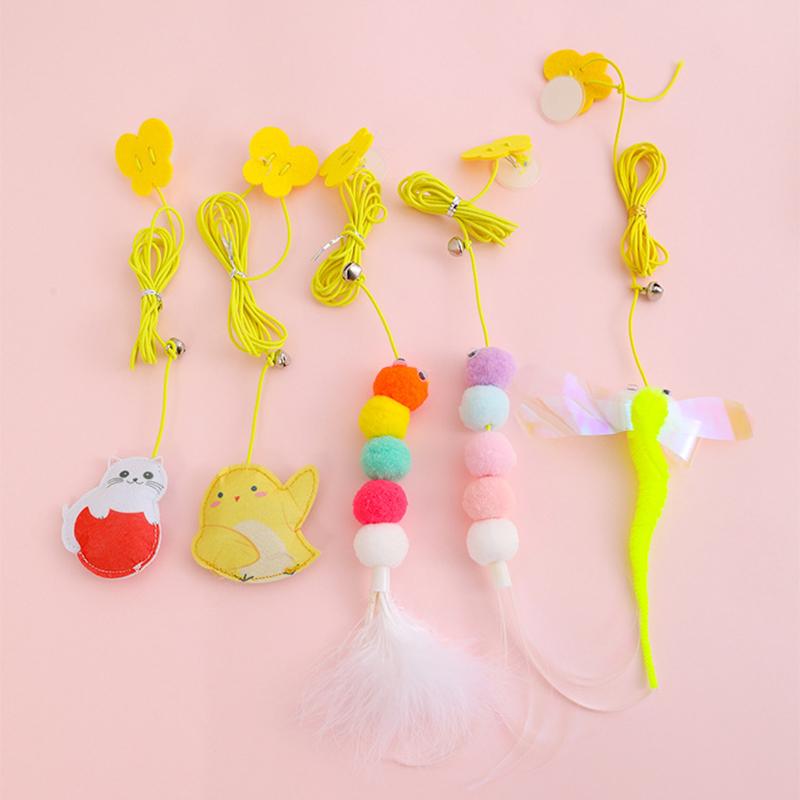 Мультяшный кот-тизер, игрушка для домашних животных, телескопическое расширение, товары для домашних животных для самостоятельного развлечения, регулируемая веревка, дверная рама, подвесной войлок, новые уникальные качели