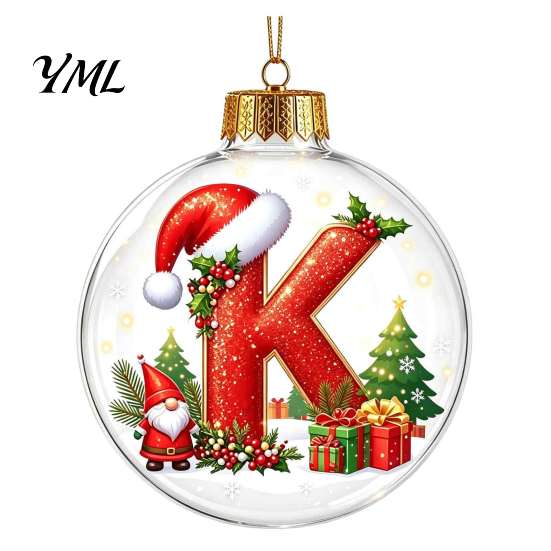 Festive Party Decor Accessories 26?Letter Acrylic Christmas Ball Ornament, 3D Crystal Style Alphabet Winter Holiday Supplies Hanging Pendant,