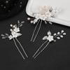 Белые мягкие керамические цветы, металлические листья, группа из 3 U-образных шпилек, игольчатые шпильки, шпильки для волос