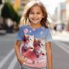 Girls' 3D Cat Tee Shirt Pink Short Sleeve 3D Print Summer Active Fashion Cute Polyester Kids 3-12 Years Crew Neck Outdoor Casual Daily Regular Fit
