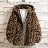 Leopard Print Long Sleeve Pockets Zipper Closure Men Coat Winter Thickened Double-sided Plush Hooded Outerwear