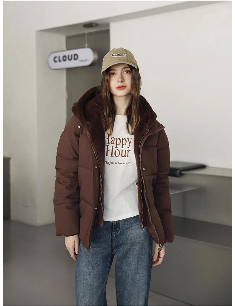 Искусственный норковый велюр, имитация двух предметов, худи со стежкой, короткая куртка-пуховик