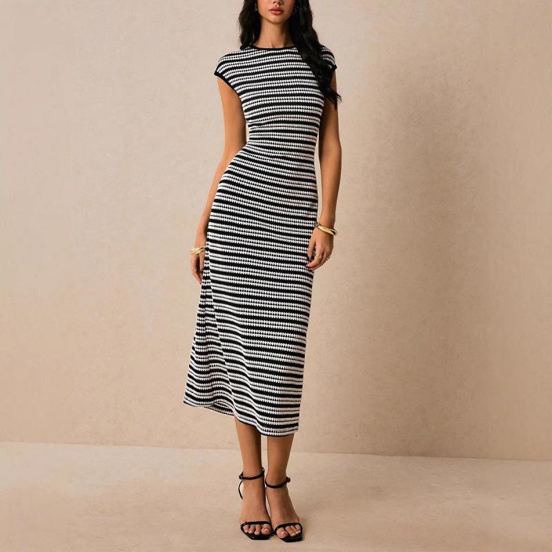 European Cross-Border Striped Knit Sleeveless Sheath Dress 2026 - Mid-Length Slim-Fit Women's Fashion