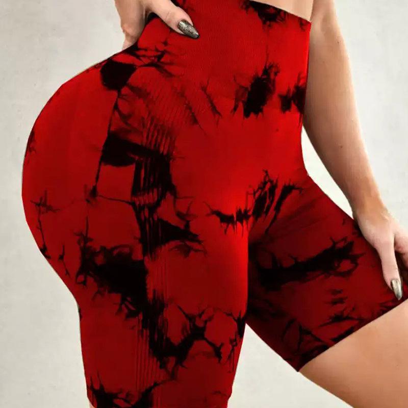 Женские летние шорты для йоги с высокой талией и эффектом пуш-ап, с принтом тай-дай