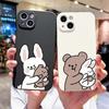 Мультяшный Милый Кролик Медведь Парный Чехол для Телефона Для IPhone 13 11 12 15 16 Pro Max Mini X XS XR 14 Plus Чехол для Влюбленных Funda Shell