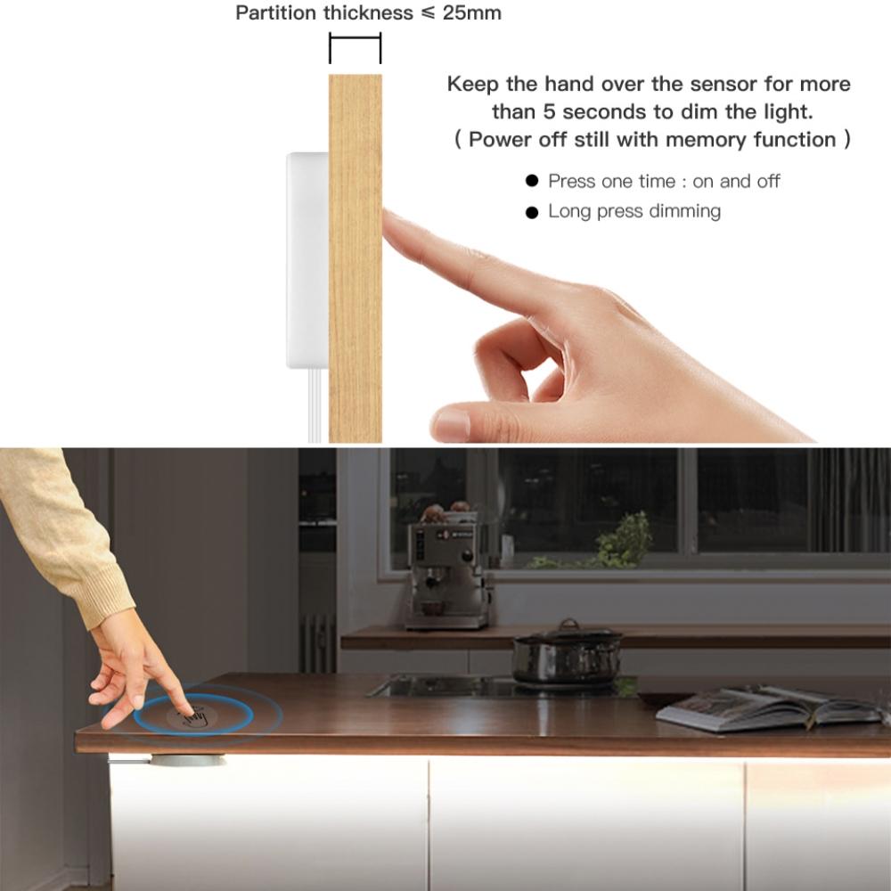 12V 24V COB LED Strip Light With Dimmable Penetrable Wood Mirror Acrylic Wireless Hand Sweep Touch Sensor Switch for Kitchen