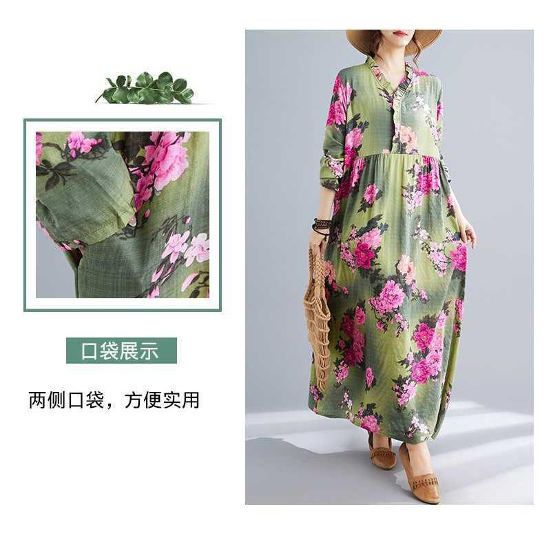 Bohemian Printed Loose Long Sleeve Hem Long Dresses