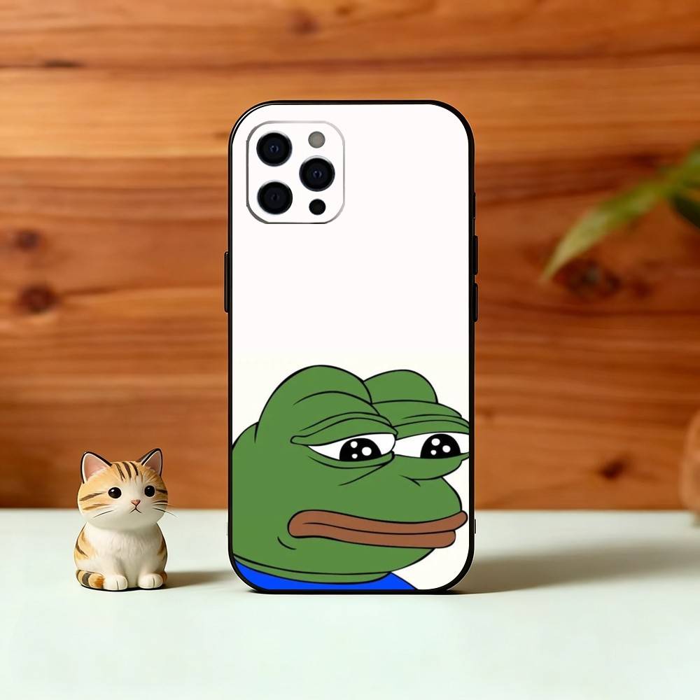 Чехол для телефона с мемом "Грустная смешная лягушка" для iPhone 17,16,15,14,13,12,11 Plus,Pro Max,XS,Мягкий силиконовый черный чехол