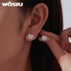 WOSTU Real 925 Sterling Silver Safety Pin Earrings CZ Ear Studs Minimalist Wedding Paperclip Earring Statement Jewelry Gift
