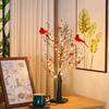 LED Vintage Glowing Tree with Cardinals Twinkle Trees Lamp Lifelike Berry Branch Lights Festive Holiday Party Decorations