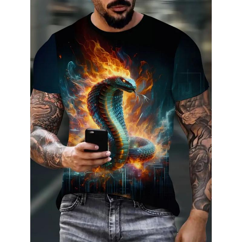 Модная футболка с принтом змеи 3D для мужчин, забавный рисунок животных, свободная футболка 2025 года, летняя одежда в стиле хип-хоп, повседневные топы с круглым вырезом