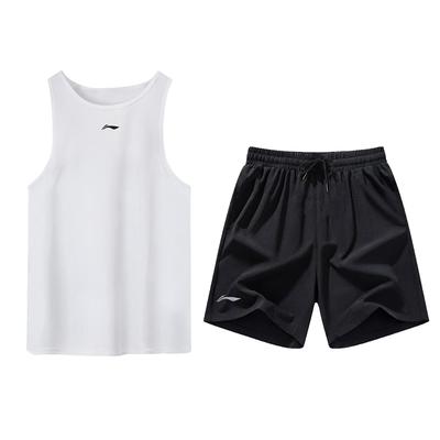 Li-Ning Приятный к коже Удобный Дышащий Быстросохнущий Майка и Шорты Повседневный Спортивный Комплект Унисекс комплекты Белый ZHXY189-2