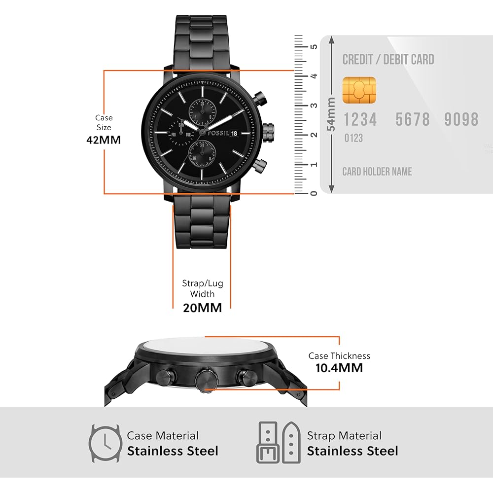 Мужские часы Fossil RHETT Multifunction из черной нержавеющей стали, BQ2845