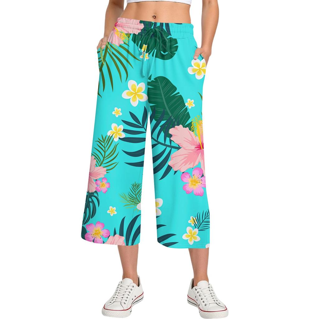 Женские летние повседневные спортивные брюки с высокой талией и принтом, укороченные брюки свободного покроя