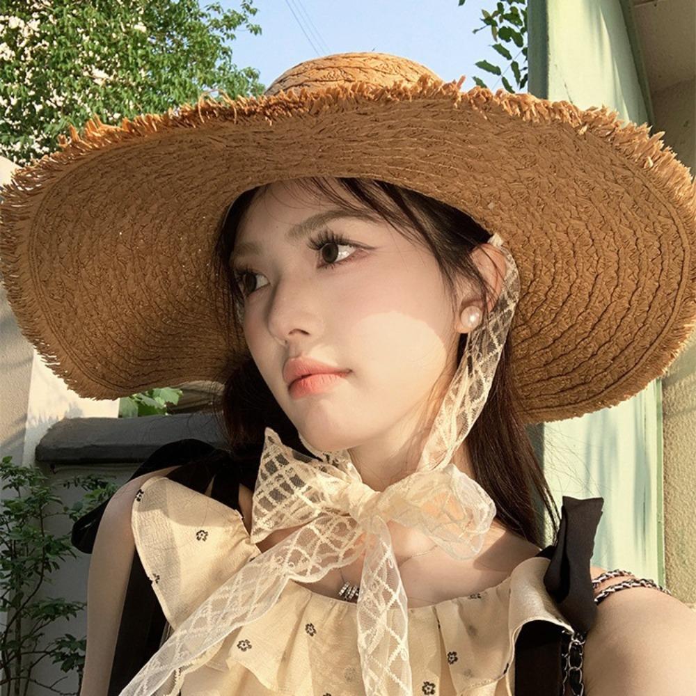 Large Brim Sunshade Hat Bow Bucket Hat Fashion Straw Hat Ladies