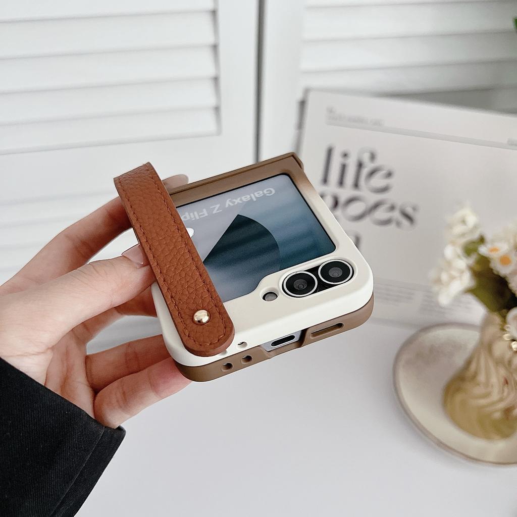 Градиентный ремешок на запястье Чехол-книжка для Samsung Galaxy Z Flip 6 5 4 3 Flip6 Flip5 Flip4 Flip3 Защита шарнира Противоударный чехол