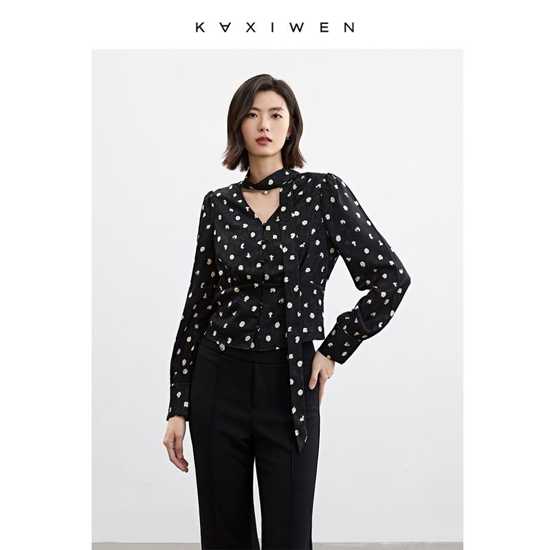 Qianwen Jacquard Bow Tie Small Shirt