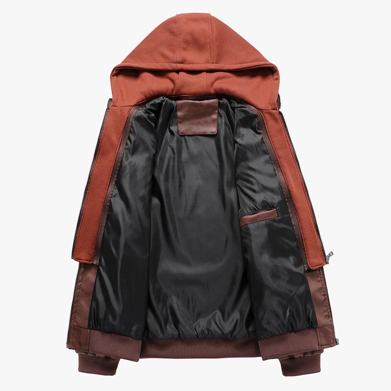 Кожаная куртка европейского размера, осенне-зимняя, большого размера, кожаная куртка с капюшоном