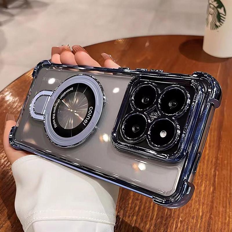 Transparent Shockproof Magnetic Bracket Phone Case For Xiaomi Poco X7 X6 F7 Pro M6 F6 F3 X5 X3 POCO C65 C75 C71 Silicone Cover