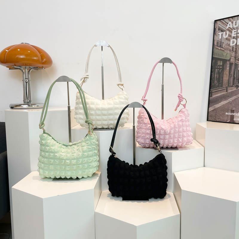New Fashionable Versatile Pleated Bag Cream Bubble Grid Armpit Bag Fresh Women's Shoulder Bag
