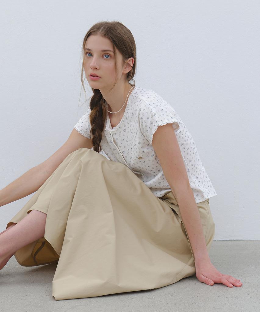 Cluny Wide Tie Flare Long Skirt - Beige