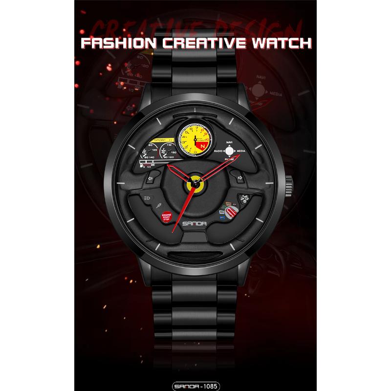 SANDA Мужские часы полые кварцевые часы с рулевым колесом кварцевые часы крутые повседневные индивидуальные водонепроницаемые кварцевые часы